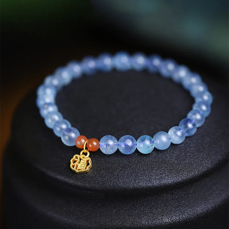 Women's natural crystal bracelet with 8mm ice translucent round beads and sequin accents