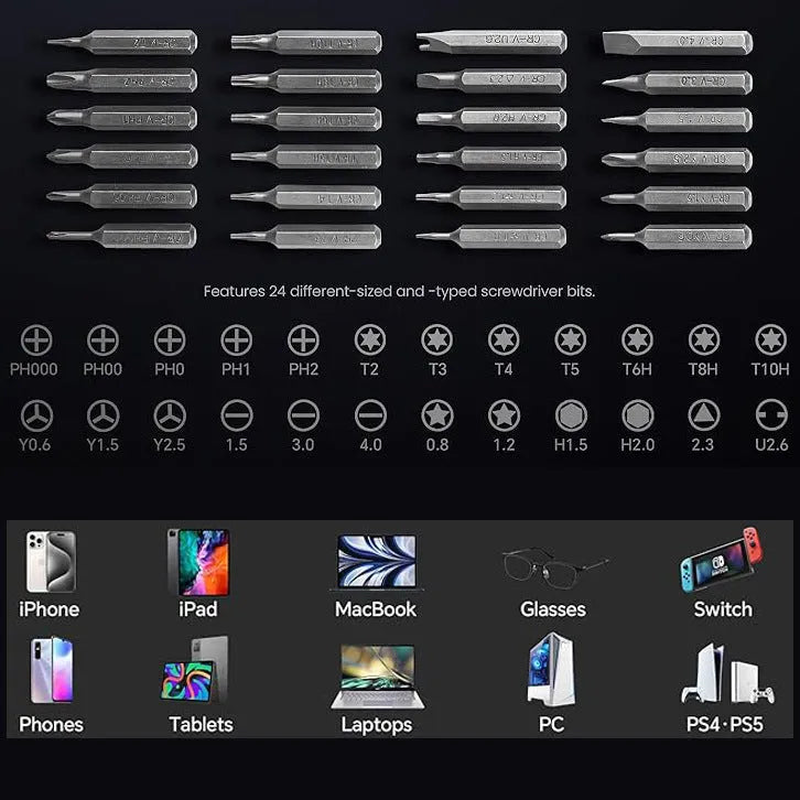 25-in-one screwdriver set with magnetic tips and chrome vanadium steel bits
