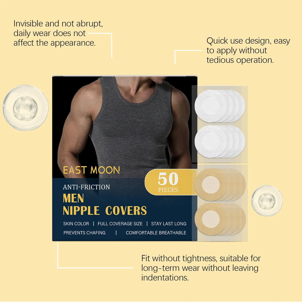 Men's anti friction chest patch pack of 50 self-adhesive stickers for running and gym use