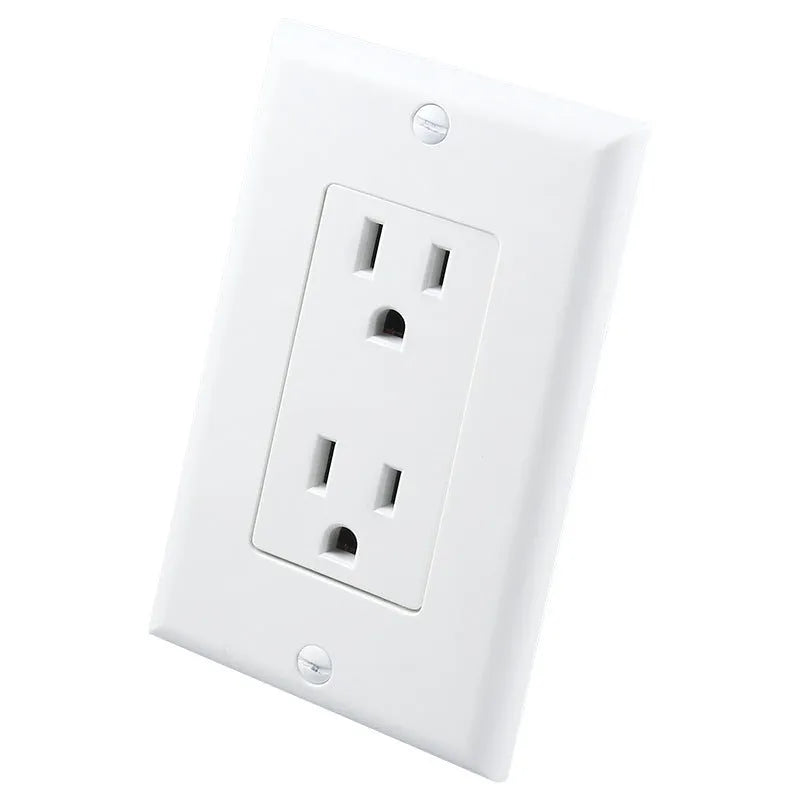 White plug-in socket induction LED night light installed on a wall outlet.