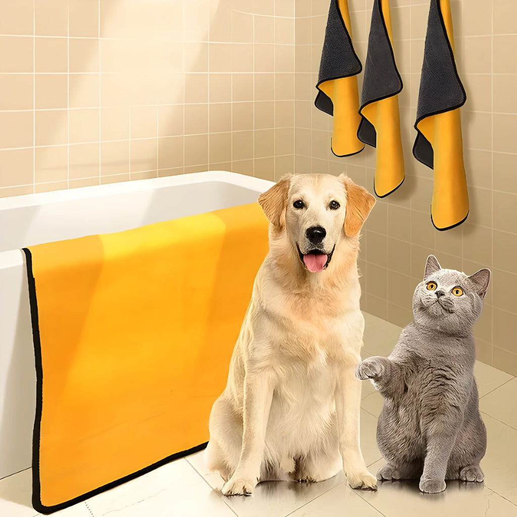 Dog absorbent bath towel in fibre, available in sizes L, M, and S, single pack
