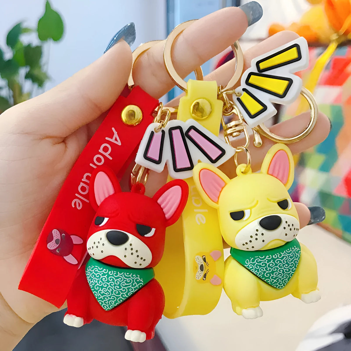 Tide Brand French keychain with metal pendant and PVC bucket design in red, yellow, or gray, shown in OPP bag packaging.
