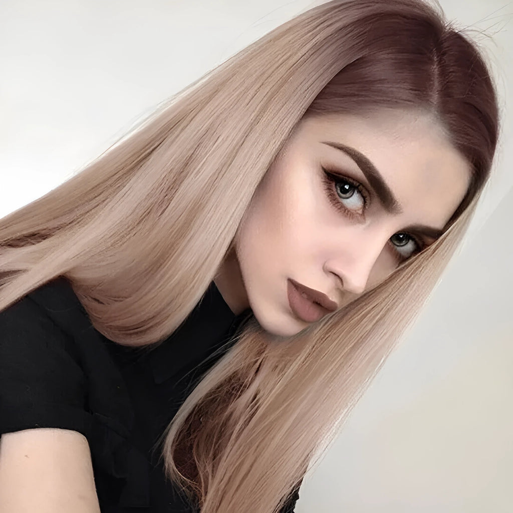 European American ladies long straight hair wig 26 inch 65cm high temperature wire hairline mid-point bangs as shown colour