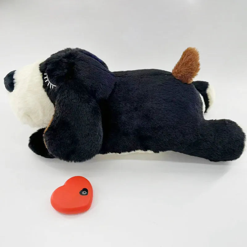 Plush pet anxiety sleep toy dog with built-in heartbeat device, 17x36x17cm, available in five colours