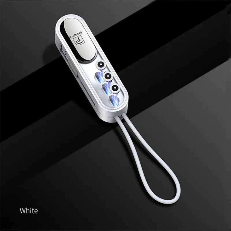 Magnetic three-in-one USB charging cable in 0.4 metre length showing black, white and red colour options