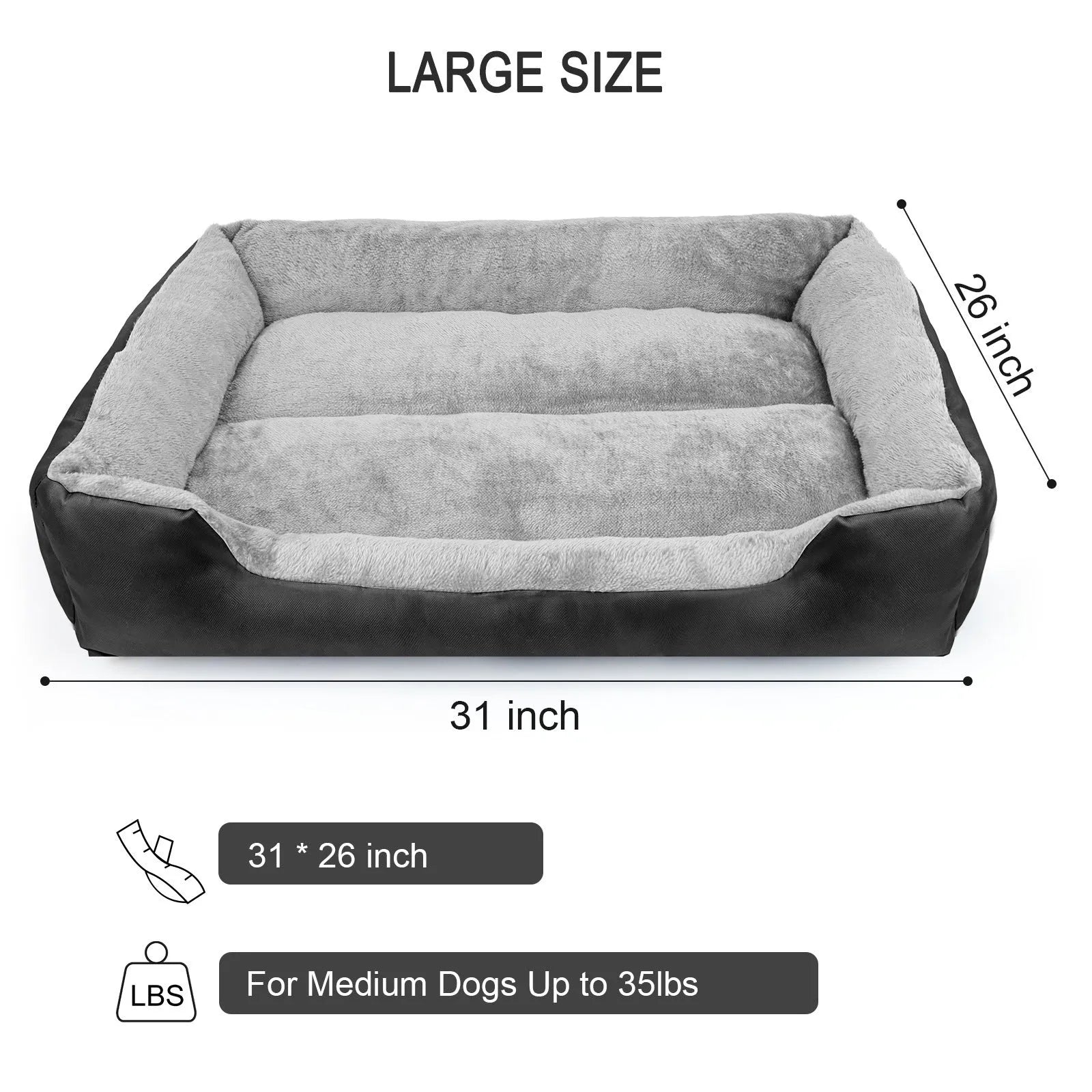Black cloth dog nest bed for medium to large dogs with raised edges, 110 cm 2XL size