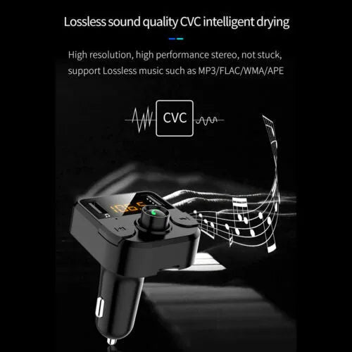 Black car MP3 player Bluetooth FM transmitter with LED dot matrix screen, ABS body, 46X47X82mm