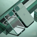 A lens sliding phone case for iPhone showing colour options: Black, Green, Pink, Purple, and Red.