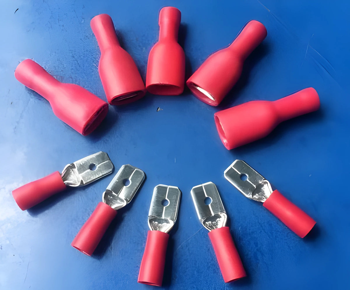 Fully insulated male and female spade terminals, FDFD1-250, red and yellow, 50 pairs