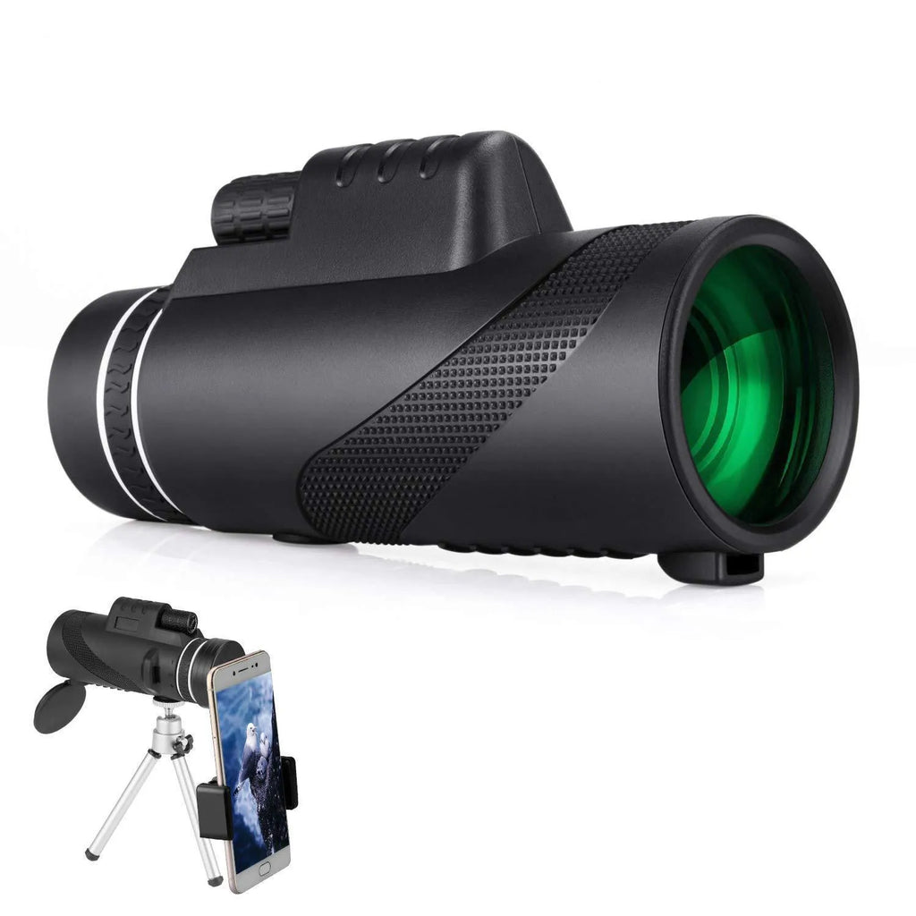 Black 40x60 monocular telescope with compact 144mm design and fully coated FMC lens