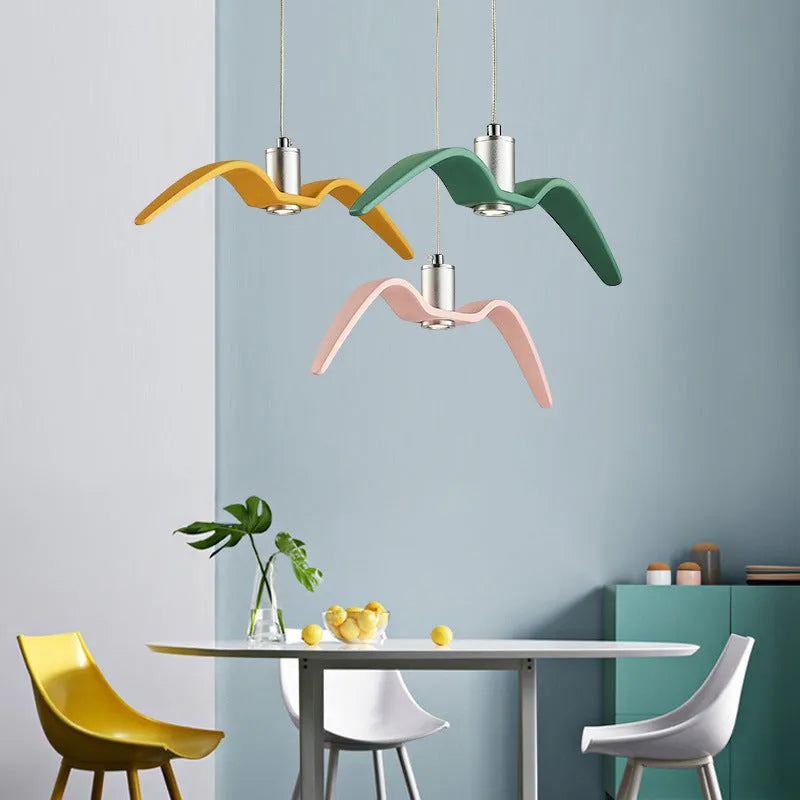 Nordic style LED chandelier in macaron colours for dining room lighting