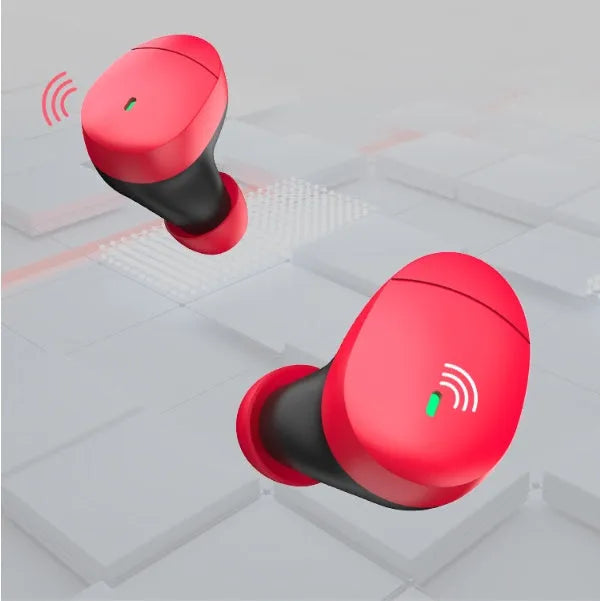 Flame red Qualcomm Bluetooth wireless headset with charging cable