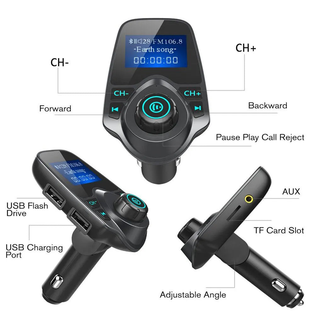 Car audio video navigation FM transmitter with 1.3 inch monochrome screen and ABS casing