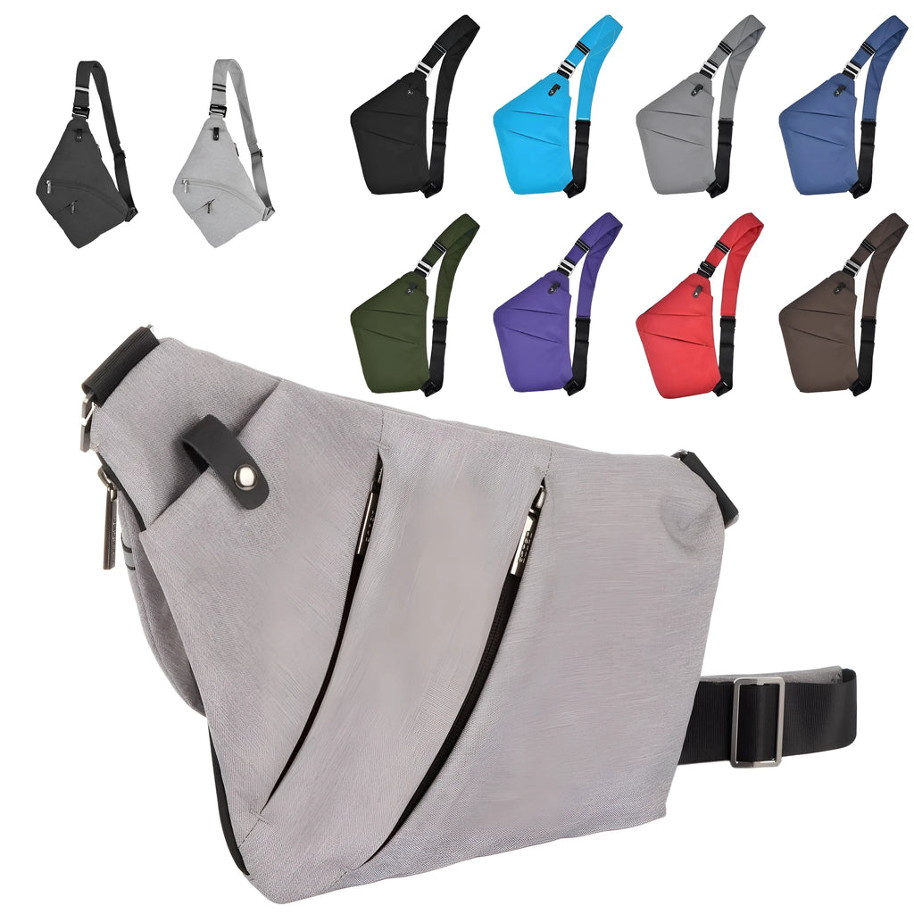 Canvas chest bag crossbody one shoulder 31x20x1cm 190g in smoke black and silver grey
