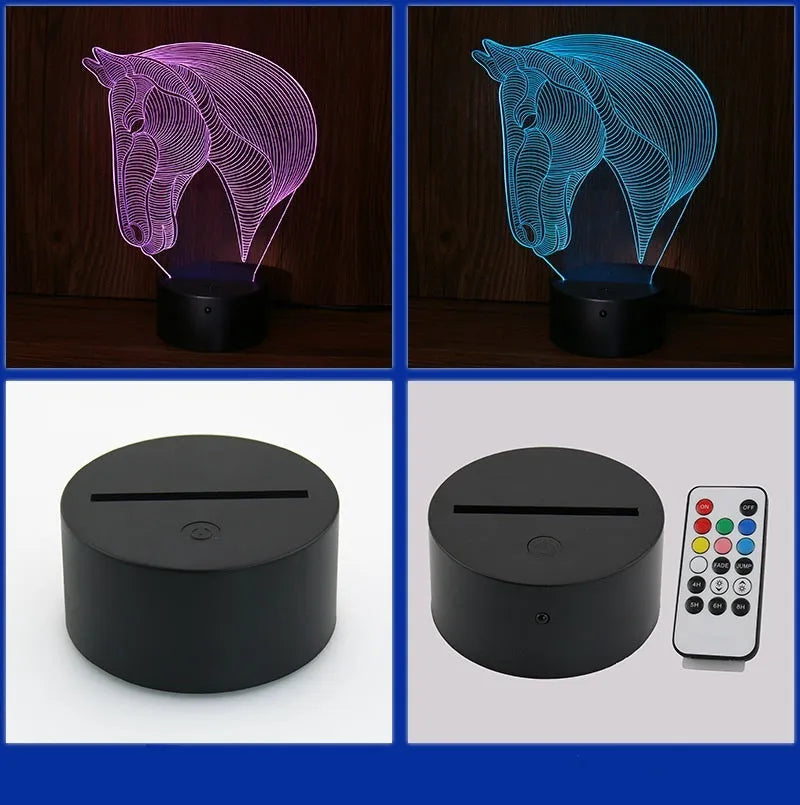 Horse's head LED night light with seven colour changing modes and remote control