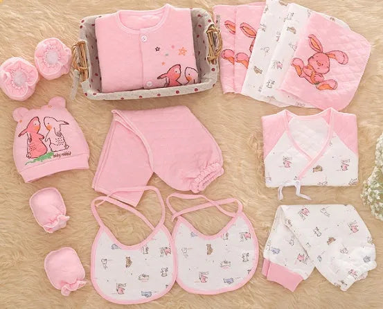 Pink padded baby clothes set in cotton with Radish Rabbit design for newborns