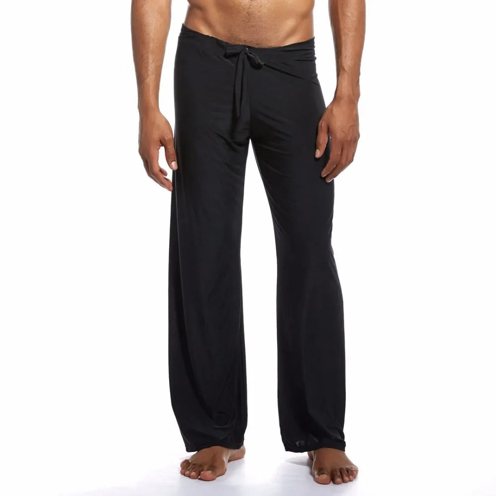 Loose silky home trousers in black, brown, grey, white, mid waist, long pants, sizes L M S