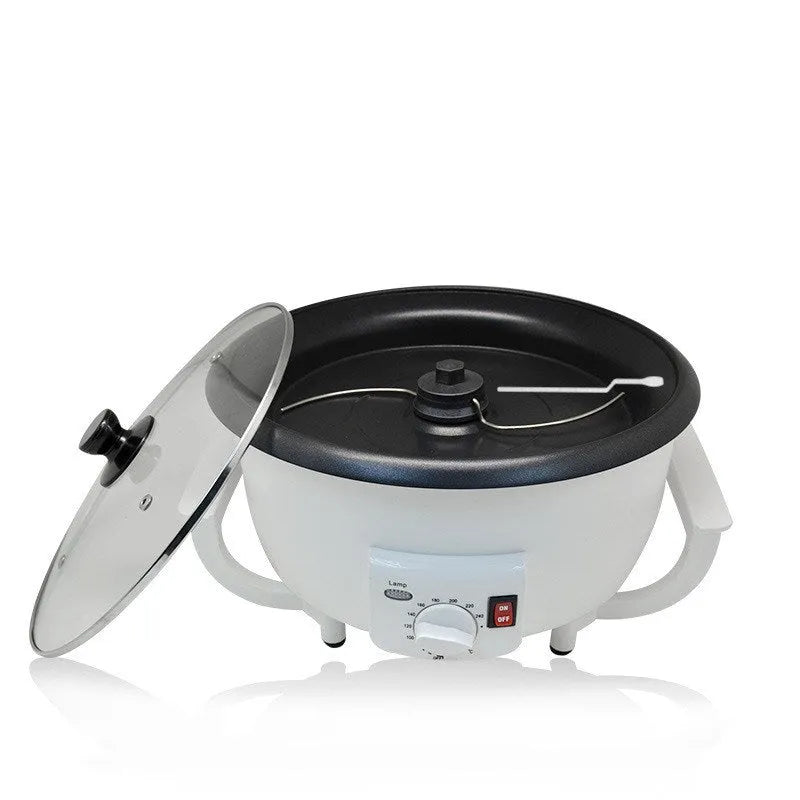 White oblate coffee roasting machine with 750g capacity and 225mm pot diameter