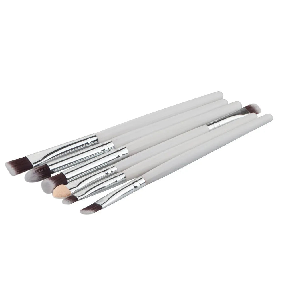 6PCS eye makeup brush set with wood handles and nylon bristles on white background