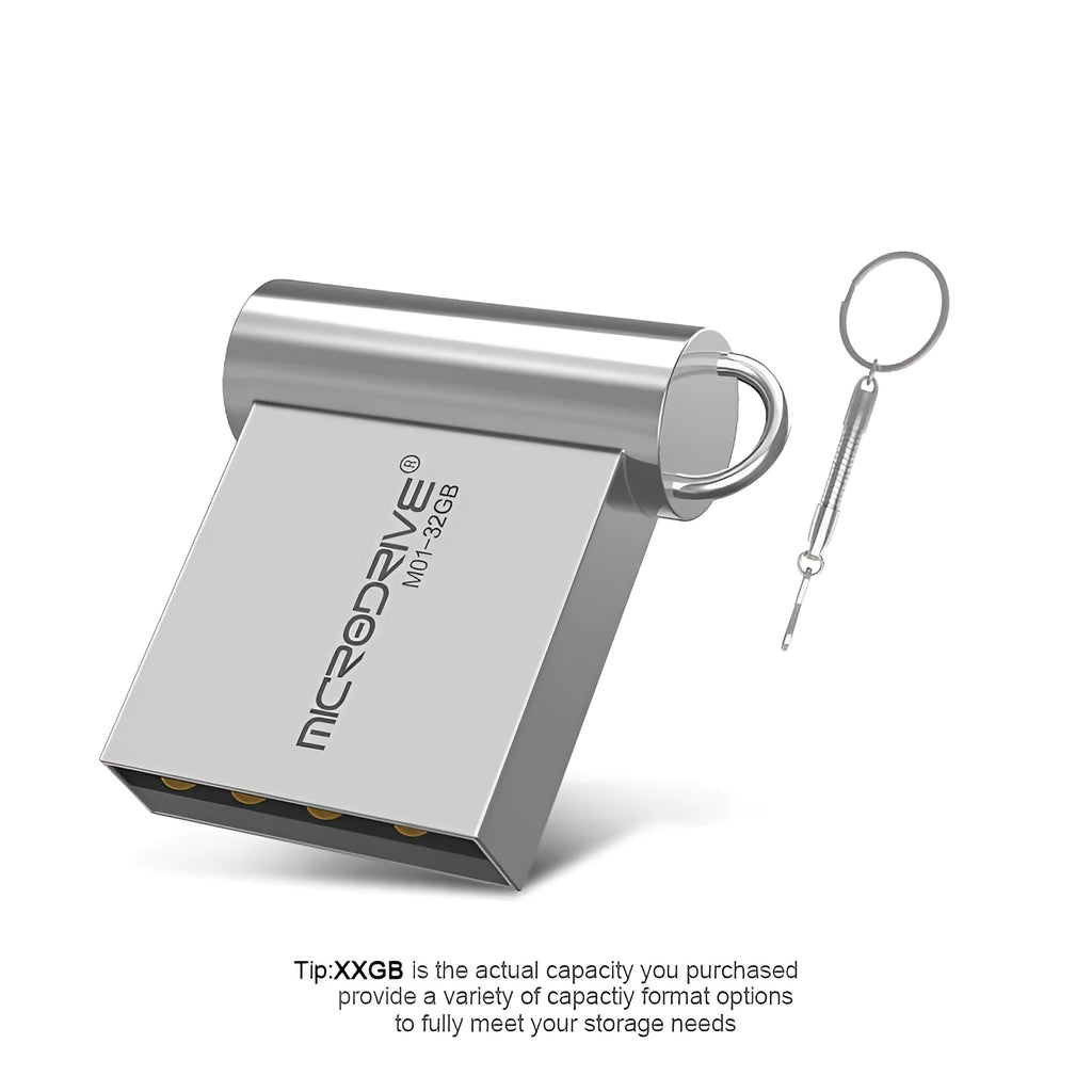 Mini metal USB flash drive with USB 2.0 interface in black or silver, available from 4GB to 128GB