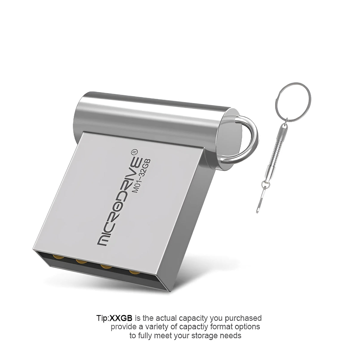 Mini metal USB flash drive with USB 2.0 interface in black or silver, available from 4GB to 128GB