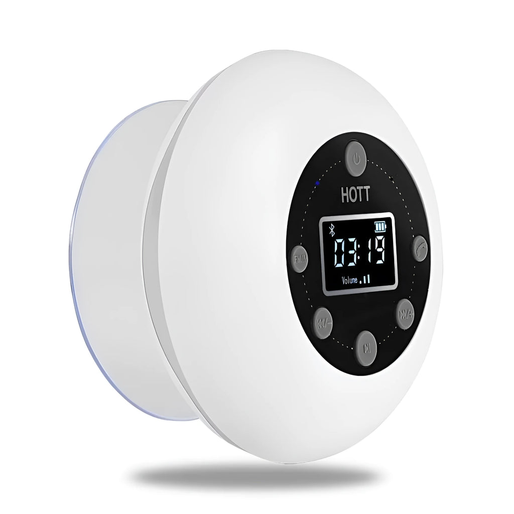 White portable Bluetooth speaker, 85x85x40mm, 240g, waterproof card, built-in battery, USB connection