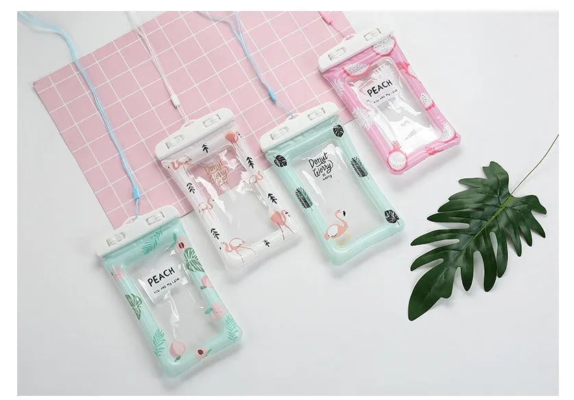 Colourful waterproof hanging neck bag for 6 inch phones with cartoon pattern