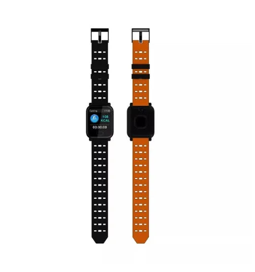 A6 smart bracelet with colour screen and silicone strap in black, blue, or orange options