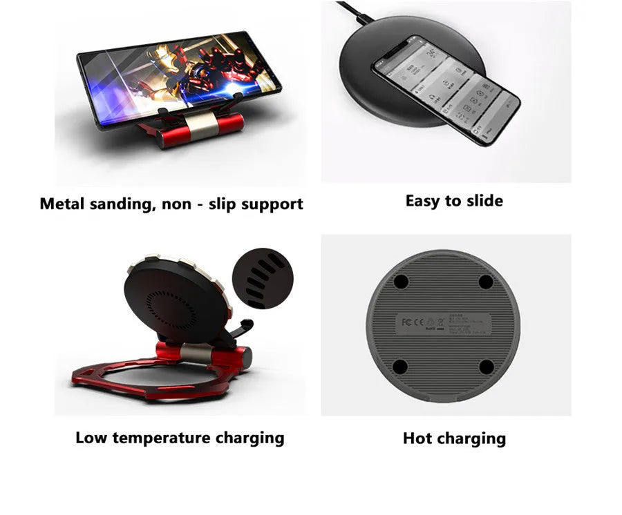 Iron Man metal QI wireless charger stand with 15W fast charging pad and silicone base