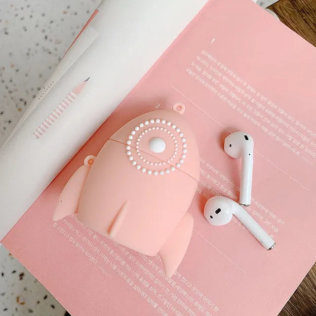 Pink rocket silicone protective cover for AirPods 1 and 2 charging case, black or pink option