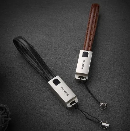 Short 20cm leather-braided USB C to Apple Lightning charging cable with zinc alloy connectors
