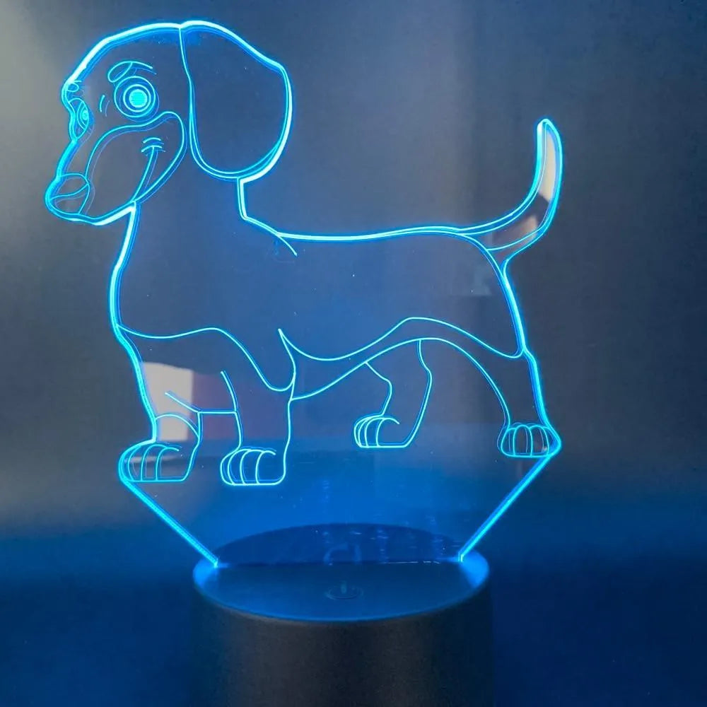 Dachshund 3D night light with acrylic lampshade, ABS base, USB cable, and remote control, 200 x 150 x 87mm