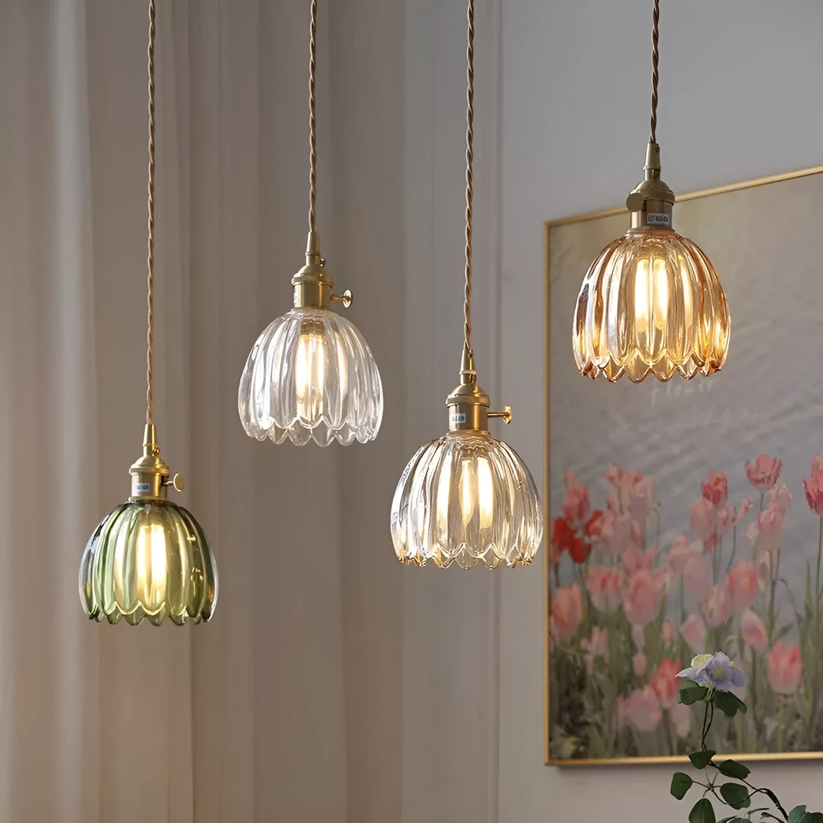 Vintage glass flower chandelier with Nordic design for bedside ceiling lighting