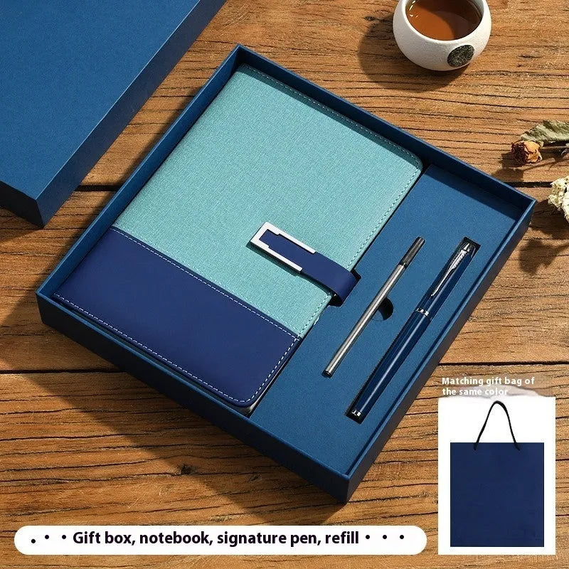 A5 soft leather business notebook in brown, black, green, blue, and red colour options.