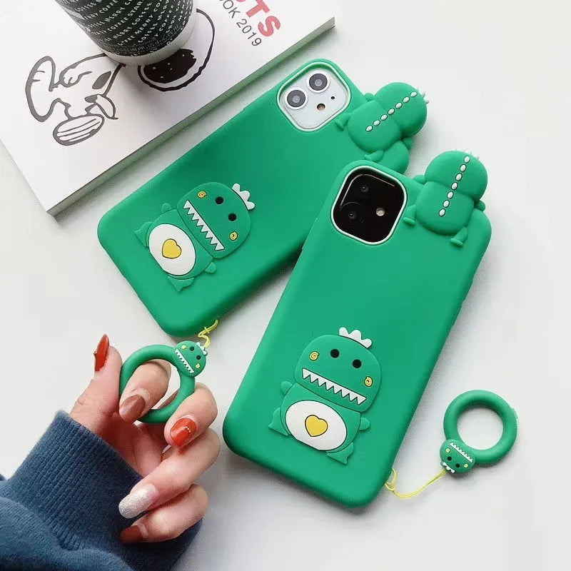 Green silicone iPhone case with a cartoon animal design on the back