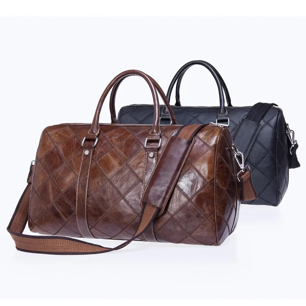 Vintage men's leather duffel bag with internal organisation compartments in three colour options