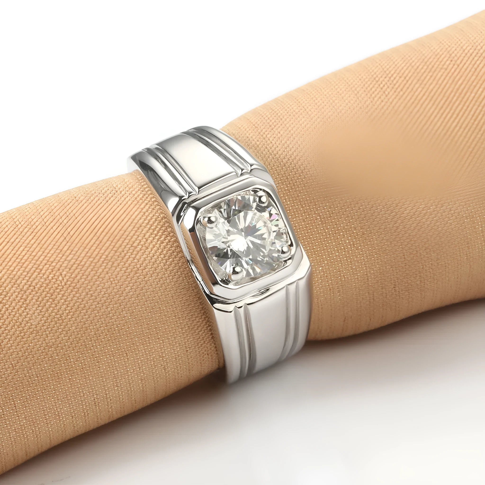Sterling silver gold-plated moissanite ring in circular shape with insert drill setting available in sizes 16 to 26 high carbon moissanite colour
