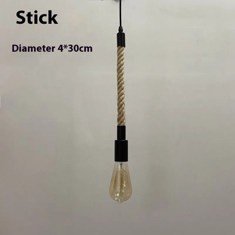Hemp rope retro industrial chandelier ceiling light with natural rope texture over metal frame