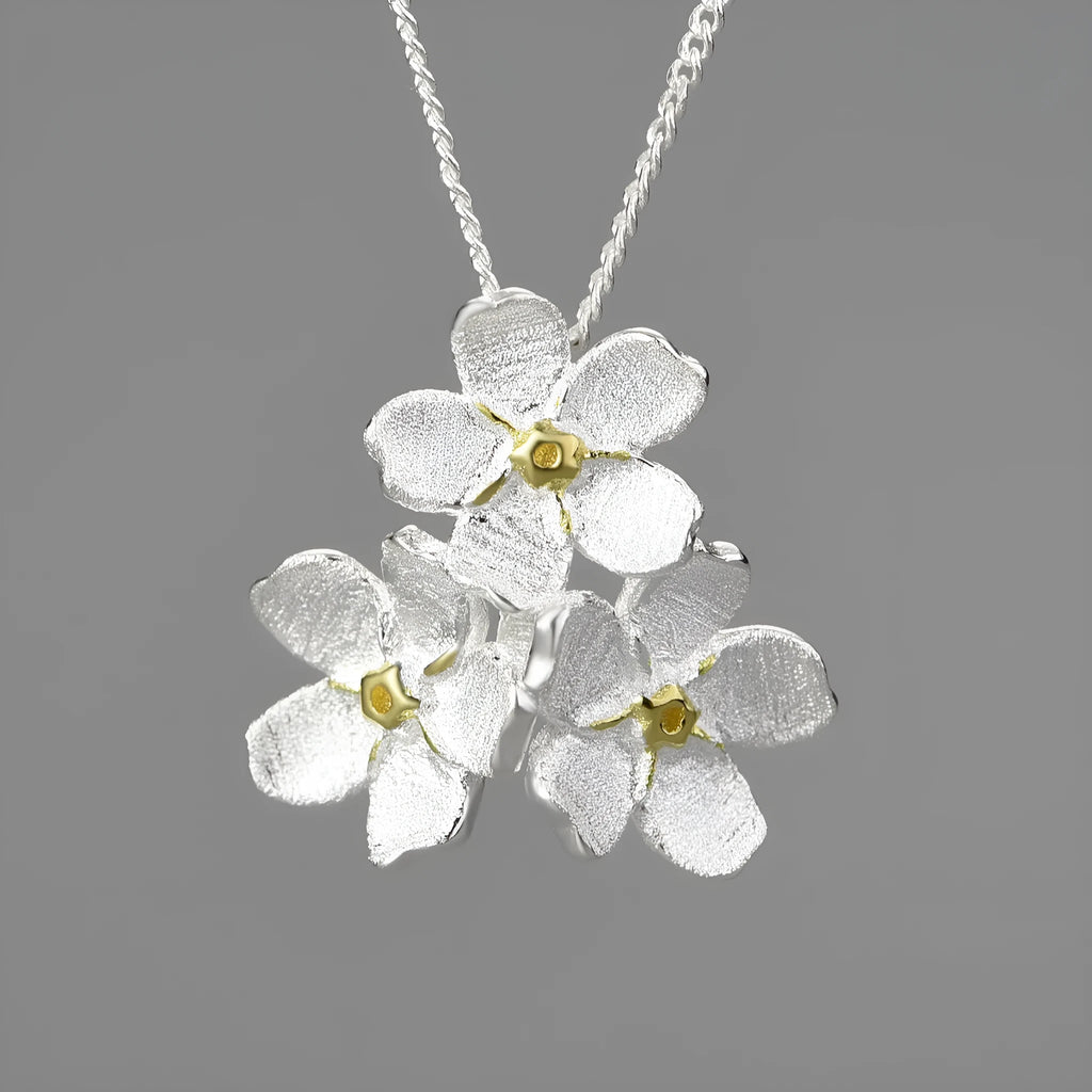 Sterling silver Myosotis sylvatica flower pendant with open-mouth floral design and electroplated finish