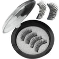 Magnetic eyelashes set with 3+6 small clusters, black box, transparent cover with mirror, and black tweezers option.