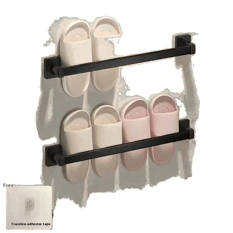 Wall-mounted bathroom slipper rack with seat in Nordic style, carbon steel construction, punch-free installation