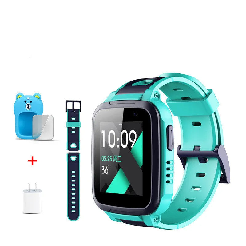 360 SE5 blue children's smartwatch with stainless steel band on a wrist
