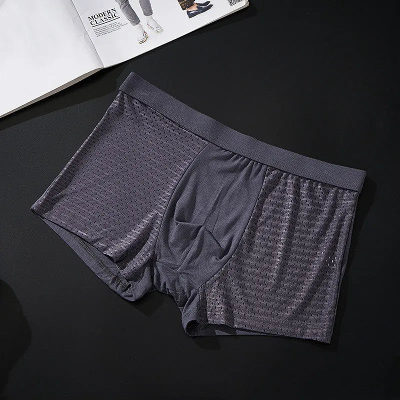 Silky mesh boxer briefs with wide brim belt in black blue grey coffee, modal crotch lining, sizes L XL 2XL 3XL