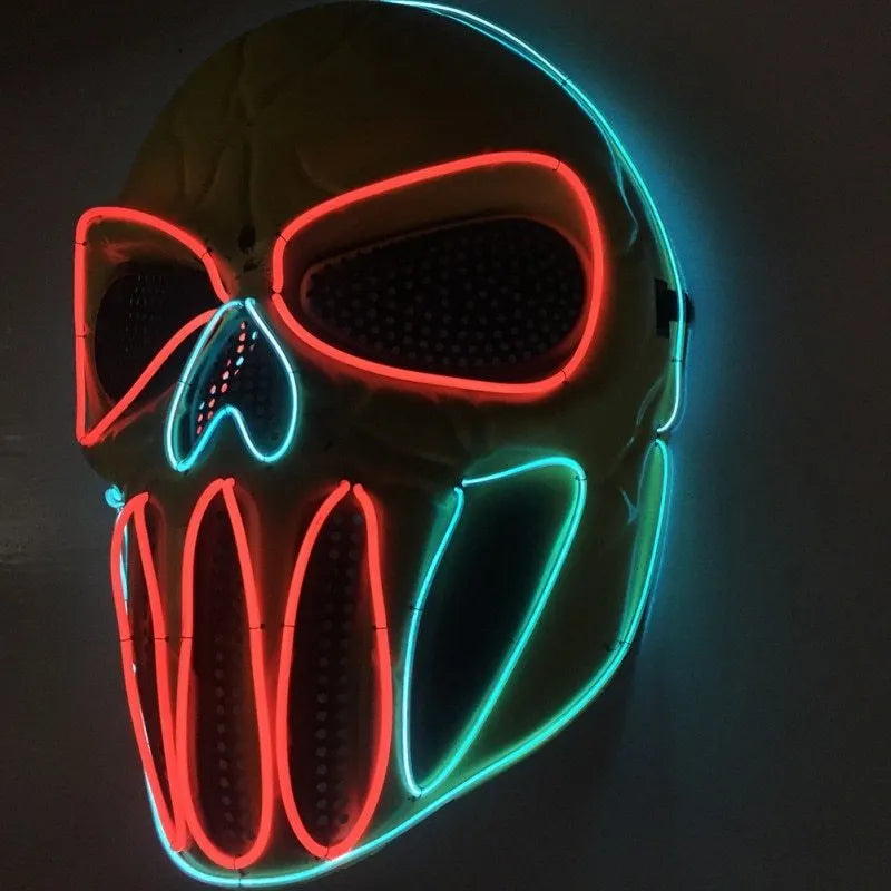Plastic Halloween mask in ice blue and red for fancy dress and trick or treat