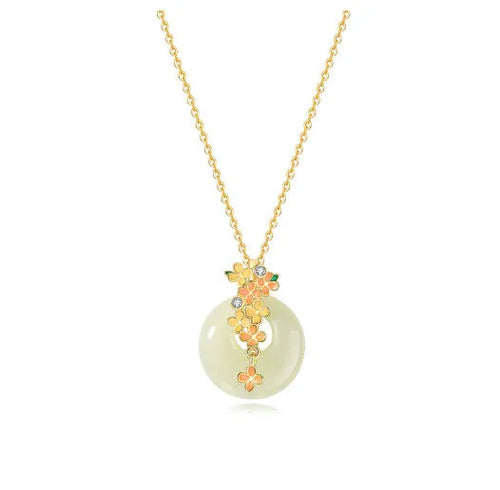 925 silver Hetian jade necklace with natural peace buckle pendant and cross chain
