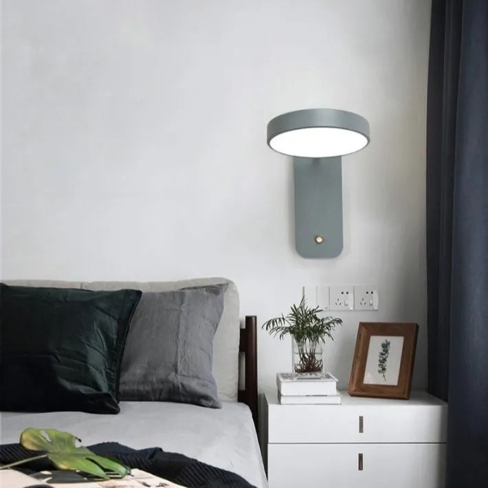 Nordic rotatable iron bedside wall lamp in grey with compact 26x25cm shade