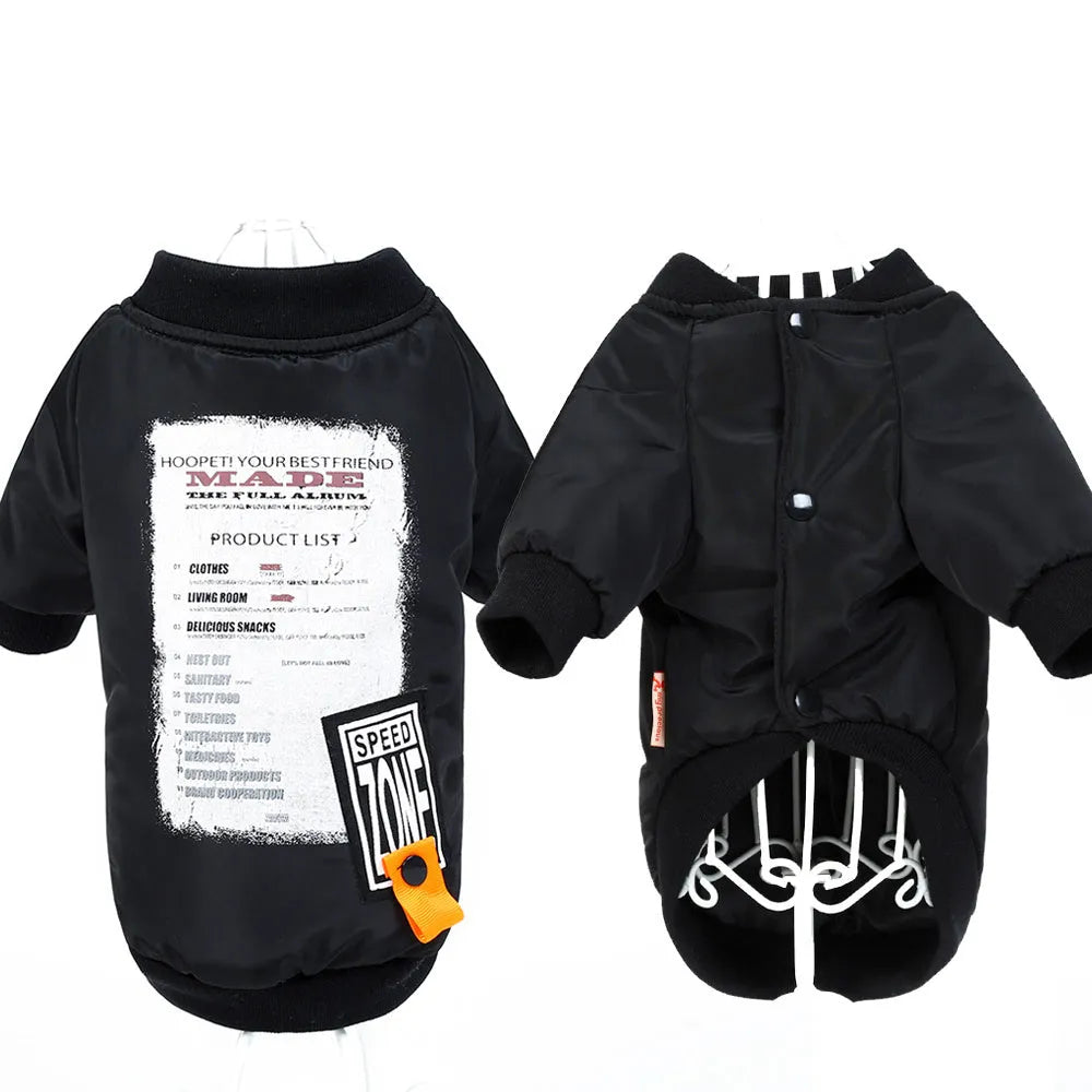 Black printed cotton dog coat winter jacket for small medium large dogs
