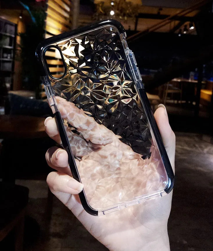 Flexible TPU mobile phone case with striped design for iPhone, shown in pink edge colour variant.