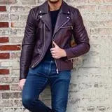 Men's denim-style jacket in black or purple, 50% polyester, Asian sizes M to 3XL