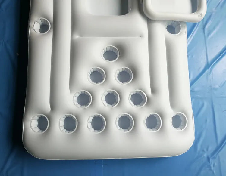 Inflatable beer pong buoy pool float in PVC, 180 cm x 75 cm x 15 cm, blue 24 holes or white 28 holes